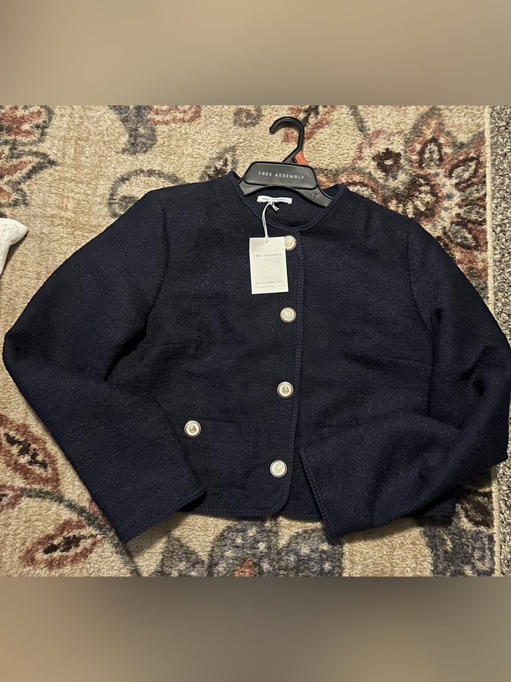 Free Assembly Navy Textured Button-Front Blazer